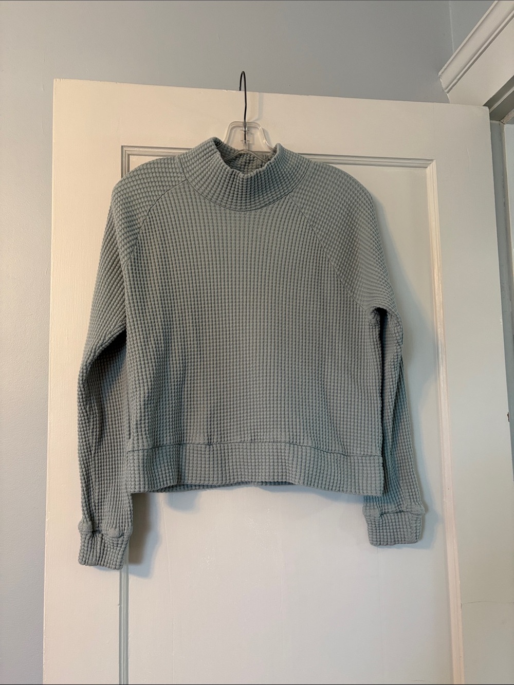 Women's Light Green Mock Neck Waffle-Knit Top